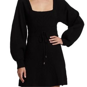 🖤 Free People open back balloon sleeve knit sweater mini dress Size L